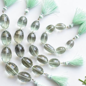 Green Amethyst Faceted Step Cut Egg Beads Natural Gemstone Center Drill Beads Line Strand | Natural Amethyst Beads For Jewelry Making