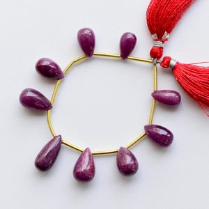 9 Pieces Natural Ruby Untreated Smooth Drop Gemstone Beads Strand | Untreated Ruby for Jewelry Making | DIY for Jewelry | 18x8 To 12x7 MM