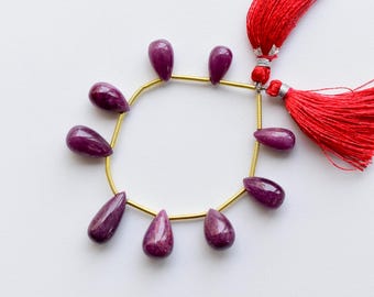 9ピース 天然ルビー 未処理 スムースドロップ ジェムストーンビーズストランド | ジュエリー作り用 未処理ルビー | ジュエリーDIY | 18x8～12 x 7 MM