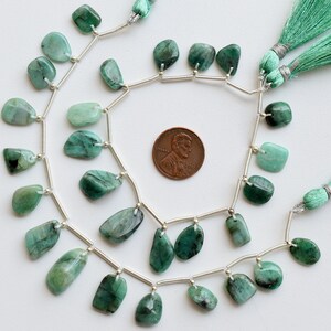 14 Pieces Sakota Emerald Smooth Tumble Natural Gemstone Beads | Emerald for Jewelry Making | Gemstone Supplies | 19x11x4 to 9x8.5x3 MM
