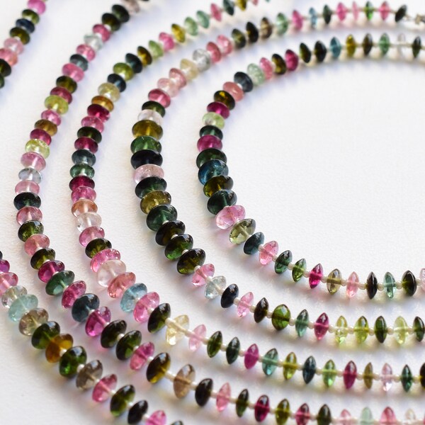 8 Inches Multi Tourmaline German Cut Rondelle Beads Natural Gemstone Center Drill Beads Strand | 3x6 to 1.5x4 MM | Natural Tourmaline Beads