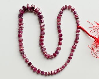 16 Inches Ruby Glass Filled Tumble Cubes Faceted Beads Natural Gemstone | Ruby for Jewelry Making | Gemstone Supplies | 6.5x10 To 2x4 MM