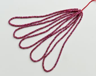 Filo di perline di rondelle lisce riempite di vetro rubino naturale da 16 pollici, perline di pietra preziosa naturale con foro centrale / da 3x4 a 2 x 4 mm / rubino per gioielli