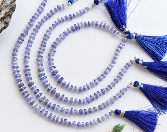 8 Inches Tanzanite Smooth Tumble Beads Natural Gemstone Center Drill Beads Strand | 4x6 to 2.5x3 MM | Natural Tanzanite Beads
