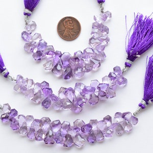 4 Inches Amethyst Faceted Geometrical Tumble Beads Natural Gemstone Side Drill Beads Line Strand | 13x10x6 to 9x7x4 MM | Amethyst Beads
