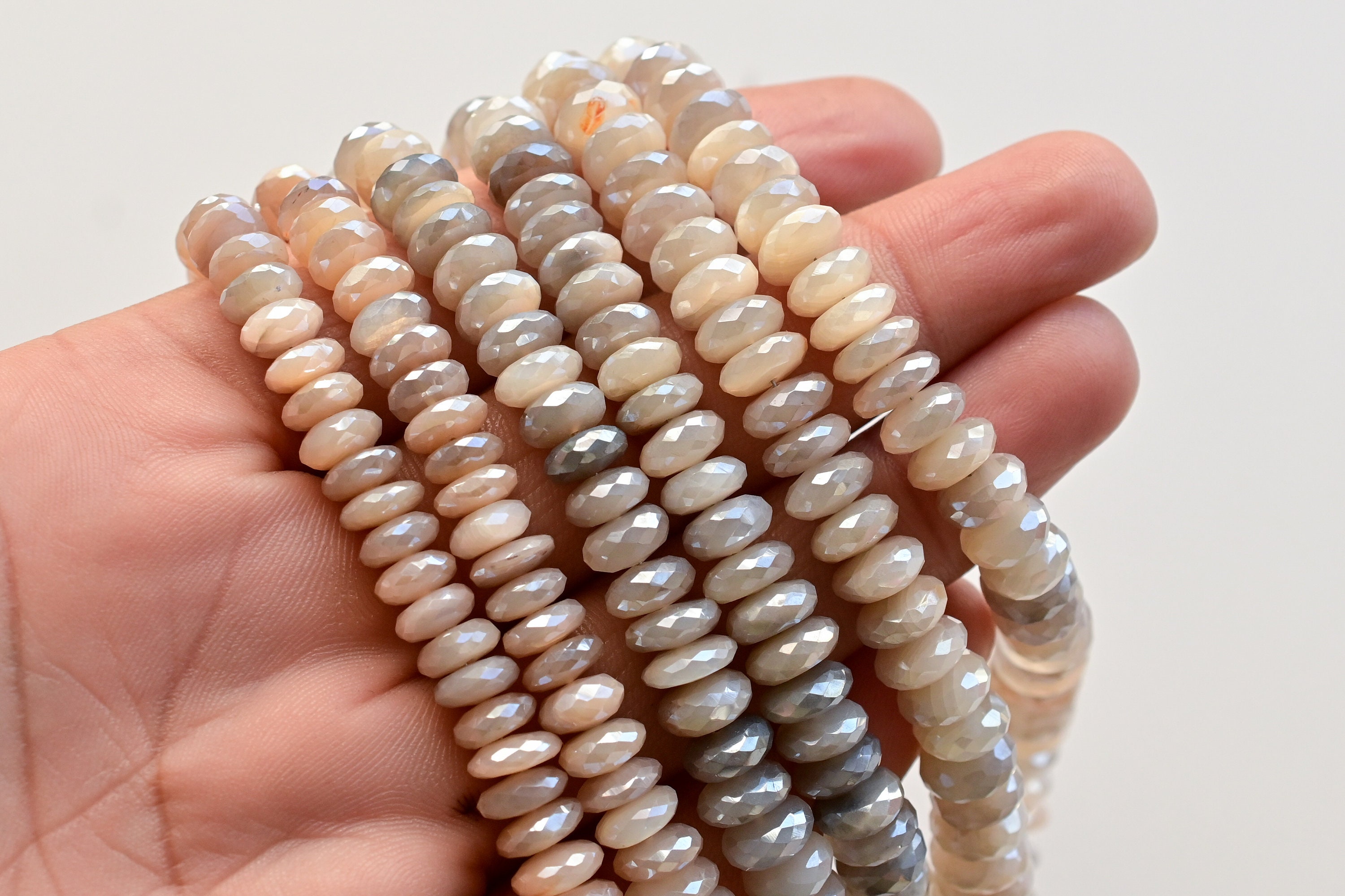 Moonstone Coated Rondelle Faceted Beads Natural Gemstone | Moonstone for Jewelry Making | DIY Jewelry