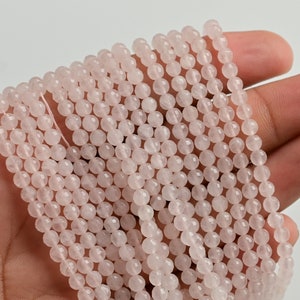 14 Inches Milky Rose Quartz Round Ball Faceted Natural Gemstone Beads | Quartz for Jewelry Making | Gemstone Supplies | 4 to 4.5 MM