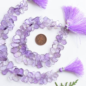 8.5 Inches Amethyst Faceted Geometrical Crown Cut Beads Natural Gemstone Side Drill Beads Line Strand | 19x9x2 to 8x6x2 MM | Amethyst Beads