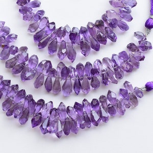 5 Inches Amethyst Faceted Tumble Drops Beads Natural Gemstone Side Drill Beads Line Strand | 18x6 to 9x5 MM | Natural Amethyst Beads