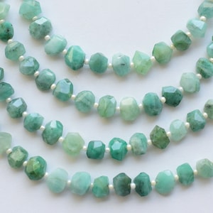 8 Inches Emerald Faceted Tumble Beads Natural Gemstone Center Drill Beads Line Strand | 6x8x5.5 to 5x6x4 MM