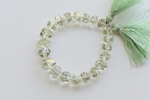 6 Inches Green Amethyst Tumble Cube Faceted Beads Natural Gemstone | 8x10 to 4x6 MM | Amethyst for Jewelry Making | DIY Jewelry