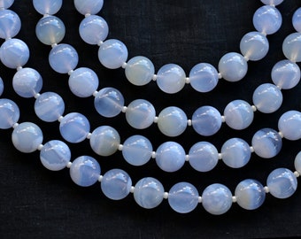 Perline rotonde lisce di calcedonio blu da 8 pollici Pietra preziosa naturale / 10x10 MM / Calcedonio per la creazione di gioielli