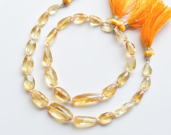 7.5 Inches Citrine Tumble Faceted Hammered Cut Beads Natural Gemstone Center Drill Beads Line Strand | Citrine for Jewelry