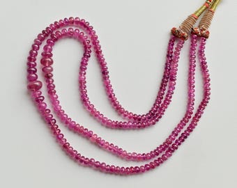 2 fili di perline rondelle lisce riempite di vetro rubino, perline di pietra preziosa naturale con foro centrale / Perline di rubino / da 6,5 x 10 a 2 x 3 mm