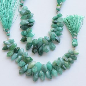4 Inches Emerald Faceted Tumble Drop Beads Natural Gemstone Side Drill Beads Line Strand | 14x7 to 8x5 MM
