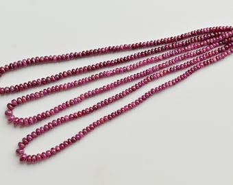 Perline di rondelle lisce riempite di vetro rubino naturale da 16 pollici, perline di pietra preziosa naturale con foro centrale, filo da 5x8 a 2x4 / rubino per gioielli