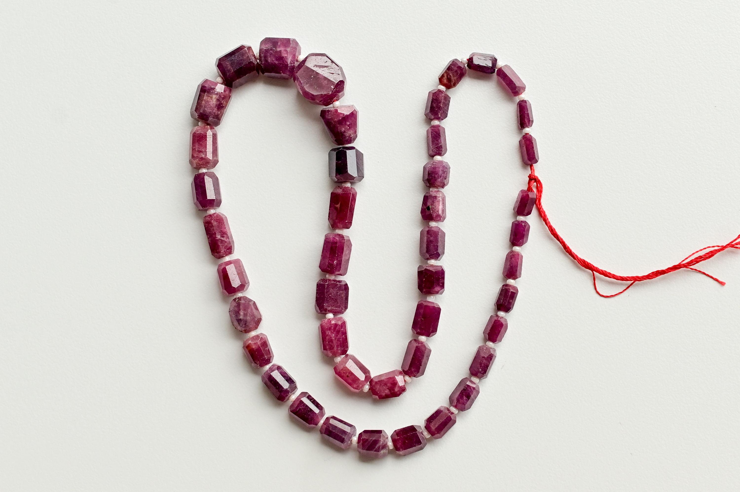 16インチ ルビーガラス入りタンブルチューブファセットビーズ 天然宝石