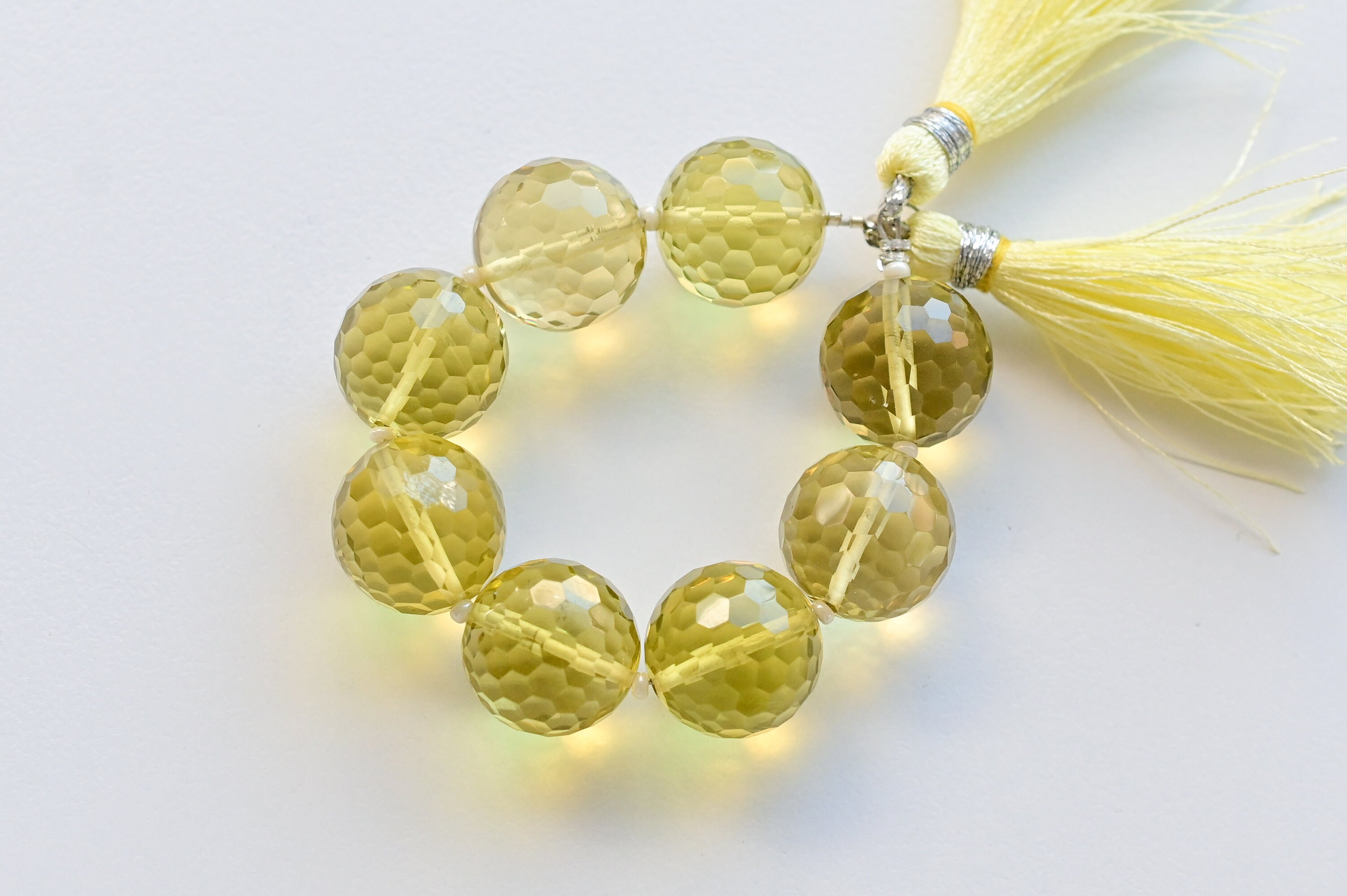 パワーストーン⑤ 8 Pieces Lemon Quartz Round Ball Honeycomb Cut Concave