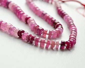 16 Inches Ruby Glass Filled Smooth Tyre Beads Natural Gemstone Through Drill Strand for Jewelry Making | Gemstone Supplies | 4x9 to 1.5x5 MM