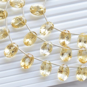 12 Pieces Citrine Faceted Oval Cut Stone Beads Natural Gemstone Side Drill Beads Line Strand | 9x10x7.5 MM