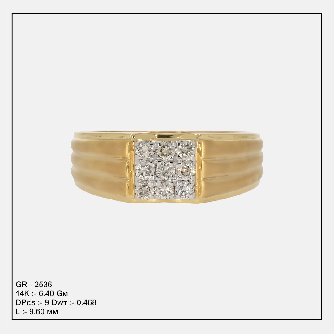 Showroom of 9 diamond with 3 squares gents ring in 18k yellow gold 0gr2 |  Jewelxy - 124807