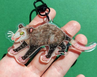 Opossum Glitter Epoxy Acrylic Keychain | Cute Acrylic Charms | Clear Acrylic Accessories | Cute Animal Charms