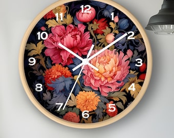William Morris Floral Inspired Round Wall Clock Whimsical Flower Clock Cottagecore Home Accent Morris Art Lover Gift Living Room Wall Decor