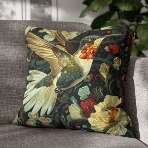 Oreiller colibri William Morris, housse de coussin William Morris, taie d&#39;oreiller Art nouveau, cadeau de pendaison de crémaillère, taie d&#39;oreiller décorative ancienne