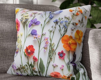 Colorful Wildflower Pillow, Floral Accent Cushion Cover, Cottagecore Home Décor, Housewarming Gift, Garden Flowers Pillowcase Gift for Her