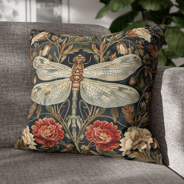 Dragonfly William Morris Art Pillow, William Morris Cushion Cover, Art Nouveau Pillow Case, Housewarming Gift Ancient Decorative Pillowcase