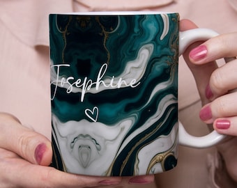 Turquoise Marble Personalised Mug, Custom Name Cup, Coffee Tea Cup Gift for Her, Valentines Gift for Her Him, Sister Mum Birthday Xmas Gifts