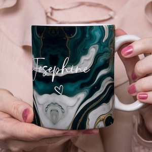 Turquoise Marble Personalised Mug, Custom Name Cup, Coffee Tea Cup Gift for Her, Valentines Gift for Her Him, Sister Mum Birthday Xmas Gifts