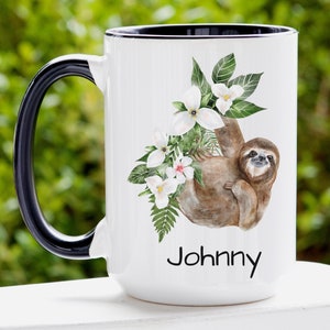 Sloth Mug, Personalized Sloth Coffee Cup, Custom Name Coffee Mug, Sloth Gift for Women Sloth Lover Gift, Sloth Coffee Mug, Personalized Gift