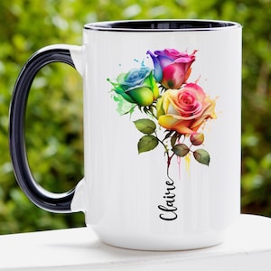 Personalized Rose Mug, Custom Name Gift, Rose Coffee Mug, Rose Coffee Cup, Rose Gifts for Her, Watercolor Rose Personalized Gift for Women