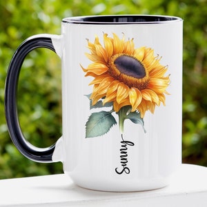 Personalized Sunflower Mug, Custom Name Gifts, Sunflower Coffee Mug, Sunflower Coffee Cup, Sunflower Gifts for Her, Sunflower Gift for Women
