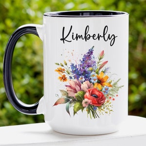 Personalized Name Mug for Women and Girls, Custom Name Coffee Mug, Name Coffee Cup Floral Design, Personalized Gift for Her, Mug with Name