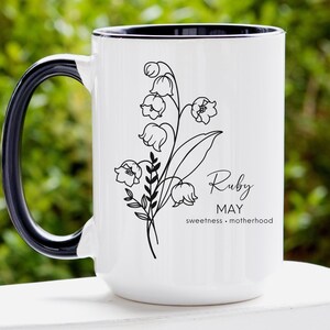 May Lily of the Valley Birth Flower Mug, Custom Birth Flower Gift, Birth Flower Cup, Birth Flower Gift for Women, Birth Month Flower Gifts