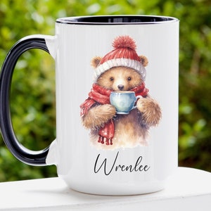 Personalized Bear with Name Mug, Custom Name Christmas Coffee Mug, Christmas Gift for Her, Daughter, Bear Coffee Cup, Personalized Gifts