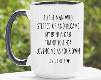 Bonus Dad Mug Personalized Stepdad Fathers Day Gift from Daughter Son Kids, Custom Father’s Day Gift with Names, Mug for Bonus Dad Stepdad