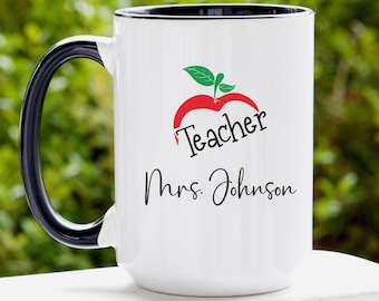Teacher Apple Mug Personalized Gift for Teacher, Teacher Appreciation Custom Teacher Gift, Teacher Appreciation Gifts for Teacher Name Gift