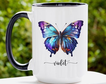 Butterfly Mug, Personalized Name Butterfly Coffee Cup, Custom Name Mug, Butterfly Gift for Women, Butterfly Lover Gift, Butterfly Coffee Mug