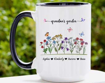 Grandmas Garden Mug with Grandkids Names, Family Name Wildflower Personalized Mug, Unique Mother's Day Gift for Grandma, Custom Nana's Gift