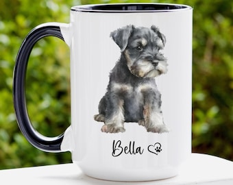 Custom Miniature Schnauzer Portrait Mug, Personalized Dog Coffee Cup, Unique Gift for Miniature Schnauzer Lover, Custom Pet Portrait Gifts