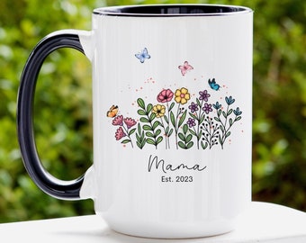 Custom Flower Name Mug, Gift for New Mother, New Mom, Mama Gift, Mothers Day Gift, Christmas Gift, Wildflower Mug, Mom Birthday Grandma Gift