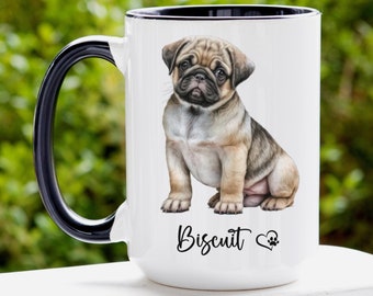 Pug Portrait Mug, Personalized Pug Cup, Custom Name Coffee Mug, Pug Gifts for Women, Pug Dog Lover Gifts, Pug Coffee Mug, Personalized Gifts