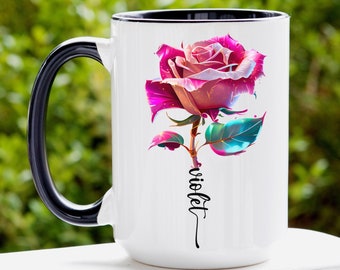 Personalized Rose Mug, Custom Name Gifts, Rose Coffee Mug, Rose Coffee Cup, Rose Gifts for Her, Watercolor Rose Personalized Gifts for Women