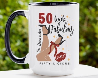 50th Birthday Fabulous Gift for Women, Fifty Birthday Coffee Mug, Fifty Licious Mug, 50th Bday Best Friend Gifts, Grandma Birthday Mug Gifts