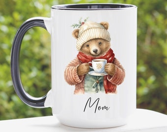 Personalized Mama Bear Coffee Mug, Custom Name Christmas Coffee Mug, Mom Christmas Gift from Daughter, Bear Coffee Mug, Personalized Gifts