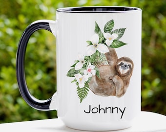 Sloth Mug, Personalized Sloth Coffee Cup, Custom Name Coffee Mug, Sloth Gift for Women Sloth Lover Gift, Sloth Coffee Mug, Personalized Gift