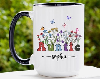 Auntie Mug Personalized, New Aunt Mug Est 2023, Pregnancy Announcement Cup, Coffee Mug Soon to Be Auntie Gift, Name Future Auntie Custom Mug